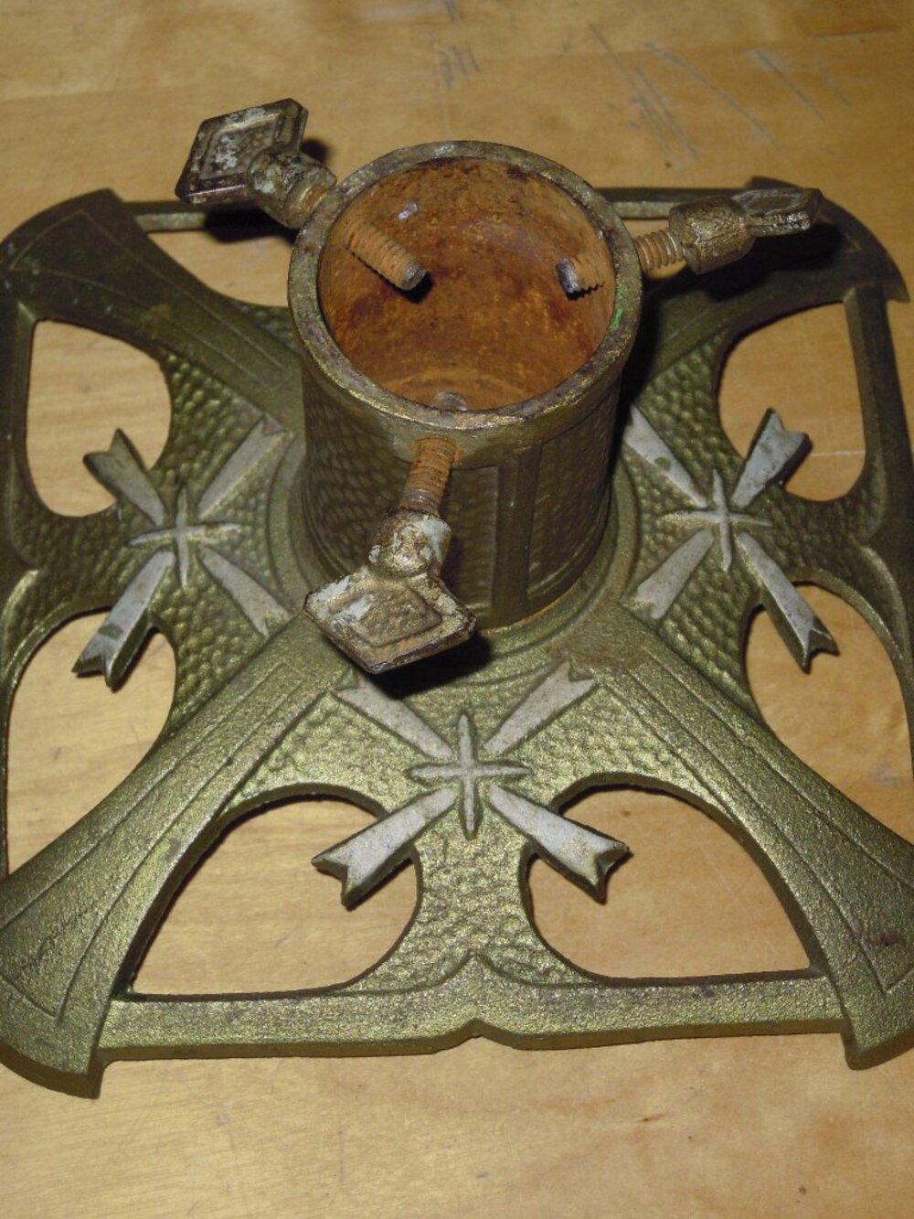 Antique Art Deco German Small Green Christmas Tree Stand Cast Iron Metal 20s/30s